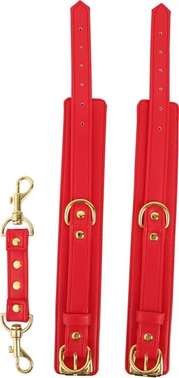 Banoch | handboeien van pu leer | rood / goud | bondage — thumbnail 2