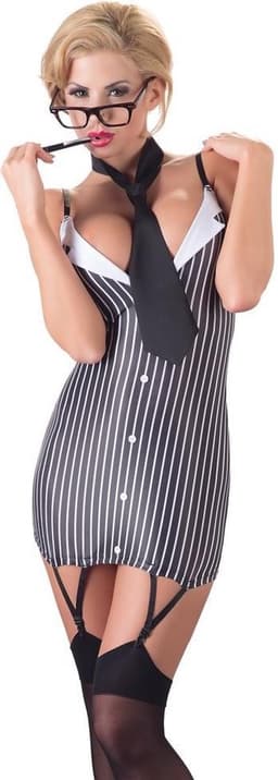 Cottelli Collection –  Secretaresse Mini Jurk met Stropdas voor Feestelijk Hete Avonden – Maat XL - Zwart — thumbnail 10