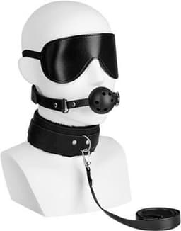 LOUZIR Bondageset | BDSM set | Bondage set | BDSM Toy set 10 delig | Luxe Sex Speeltjes Kit Met Tepelklemmen, halsband, handboeien, enkelboeien, bondage touw, masker en zweep & gag ball, bondageset ZWART — thumbnail 9