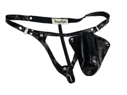 String Man - sexy Lingerie Heren L/XL -Open voorkant - Zwart mannen string Imitatie leer SM kleding — thumbnail 1