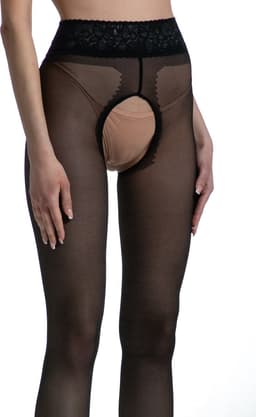 Panty Open Kruis - 30 Denier - Zwart - Maat: L/XL - Model: Lace - Merk: Amour — thumbnail 1