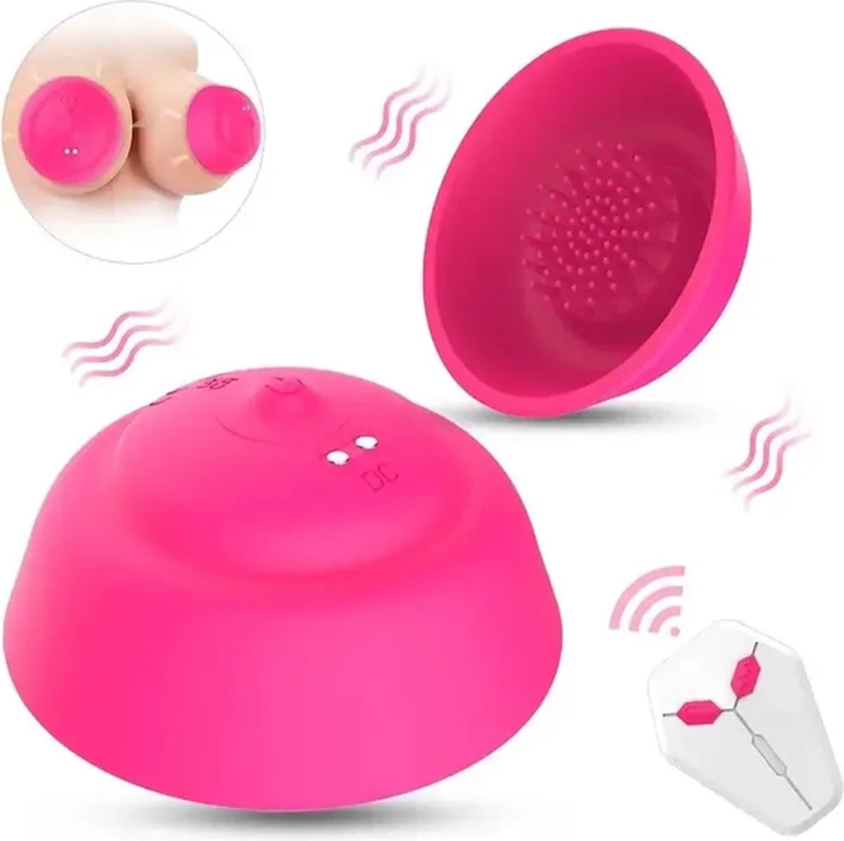 3 in 1 Tepel en borst stimulator - Vacuüm zuigen - 10 Vibratie standen - Likken - Tepel vibrator - Draadloze afstandsbediening - Set van 2 — afbeelding 1