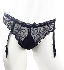 BamBella ® - Sexy String met jarretel clips - One size - Sexy Zwart Erotische onderbroek Heren — thumbnail 1