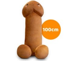 Zachte en grote penis piemel knuffel - kussen - XL formaat (1 meter) - bruin