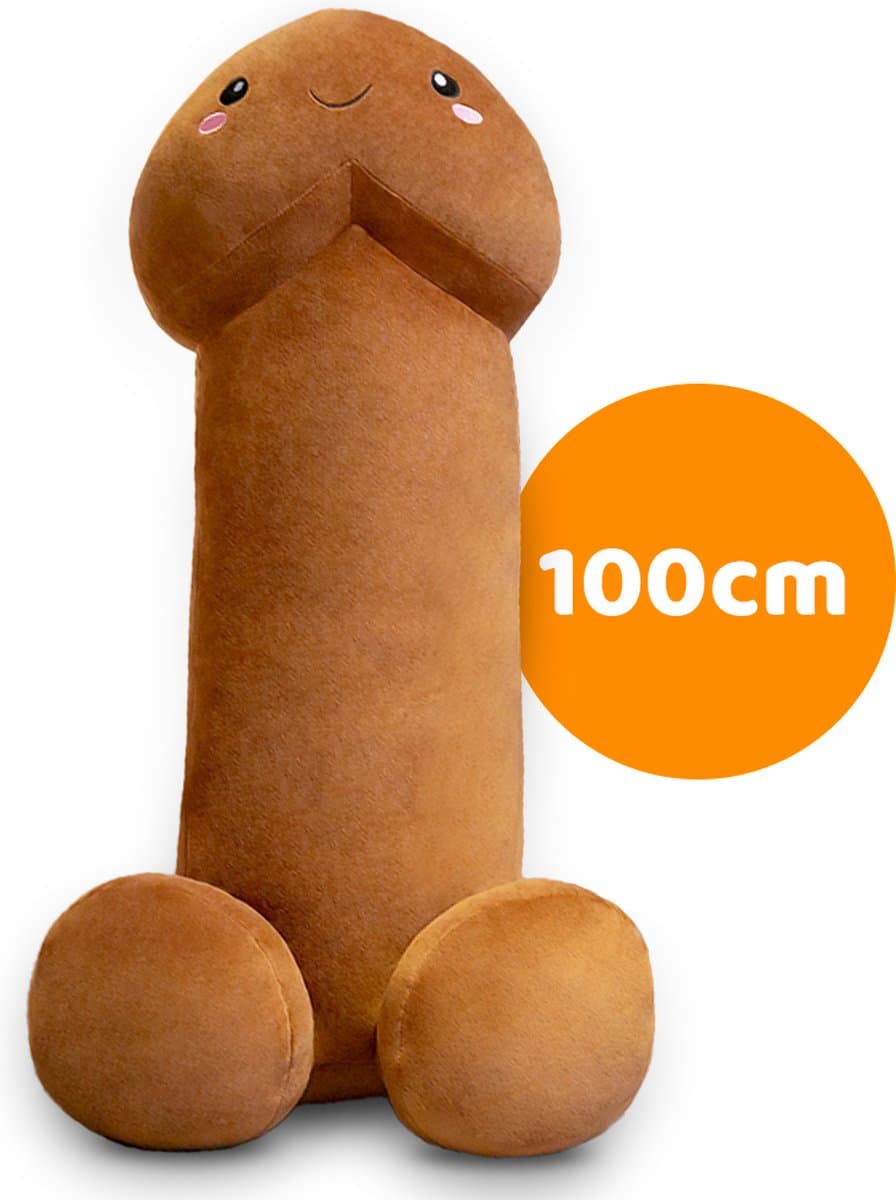 Zachte en grote penis piemel knuffel -  kussen - XL formaat (1 meter) - bruin — afbeelding 1
