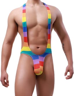 Sexy Heren Bodysuit - Jockstrap G-String Ondergoed in Regenboog Kleuren - Pride Lingerie Mankini voor Mannen - Maat L — thumbnail 2