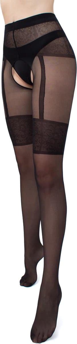 GIULIA Panty - Intimo Noir 20 - Open Kruis Panty - Suspender Panty - Ingebreid Boord - Platte Naden - Versterkte Teen - 20 Den - Large - Zwart — afbeelding 1