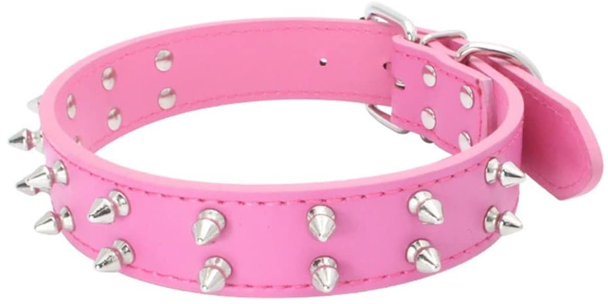 MTTProducts - Hondenhalsband - Dubbele Rij Studs - Hoogwaardige PU - Rood Roos - Rivet Collar - Geschikt voor Middelgrote en Grote Honden - D-ring Beve... — afbeelding 1