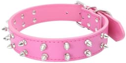 MTTProducts - Hondenhalsband - Dubbele Rij Studs - Hoogwaardige PU - Rood Roos - Rivet Collar - Geschikt voor Middelgrote en Grote Honden - D-ring Beve... — thumbnail 1