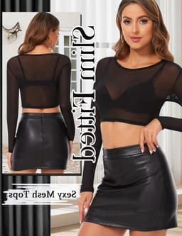 Transparante Sexy Crop Top van Mesh voor Casual en Clubwear - Tulle Blouse met Lange Mouwen in Zwart — thumbnail 3