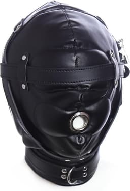 Banoch - Foraminis Hood Black - Zwart bondage masker van PU Leer | BDSM — thumbnail 1