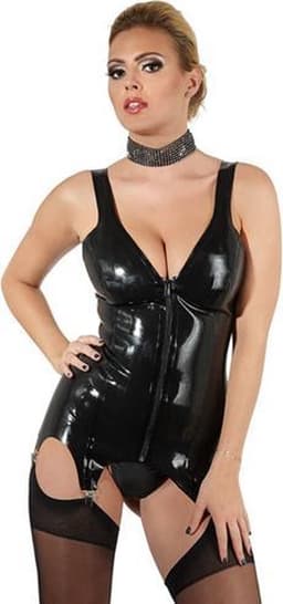 LateX – Latex Strap Shirt met Doorlopende Ritssluiting en 4 Bretels voor een Scherpe Uitstraling Maat XL - Zwart — thumbnail 1