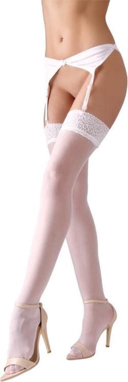 Cottelli Collection – Jarretel Kousen met Sexy Motief Langs Rand voor Onschuldig Uitstraling – Maat L – Wit — thumbnail 3