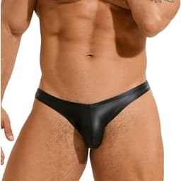 Erotische Heren Slip Zwart – Leatherlook Clubwear Ondergoed voor Mannen – SM Fetish String – cadeau voor hem — thumbnail 1