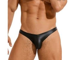 Erotische Heren Slip Zwart – Leatherlook Clubwear Ondergoed voor Mannen – SM Fetish String – cadeau voor hem