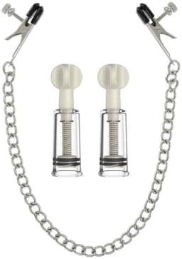 Tepel Stimulatie Set - 2 Tepelzuigers & 2 Verstelbare Tepelklemmen met Ketting - BDSM Sex Toys voor Vrouwen — thumbnail 1