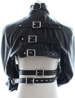 Banoch - Open Breast Straight Jacket Black - pu Leer dwangbuis bondage - Zwart — thumbnail 2