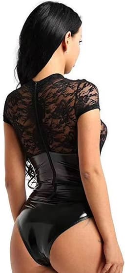 Sexy Latex Mesh Bodysuit - Transparante Kant en Glanzend Wetlook - Verleidelijke Lingerie — thumbnail 4