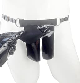 BamBella® String Man -Maat L/XL - sexy ondergoed Lingerie Heren -Open voorkant onderbroek Datex (Mix latex en stof) - Zwart mannen string Imitatie leer SM BDSM kleding — thumbnail 4
