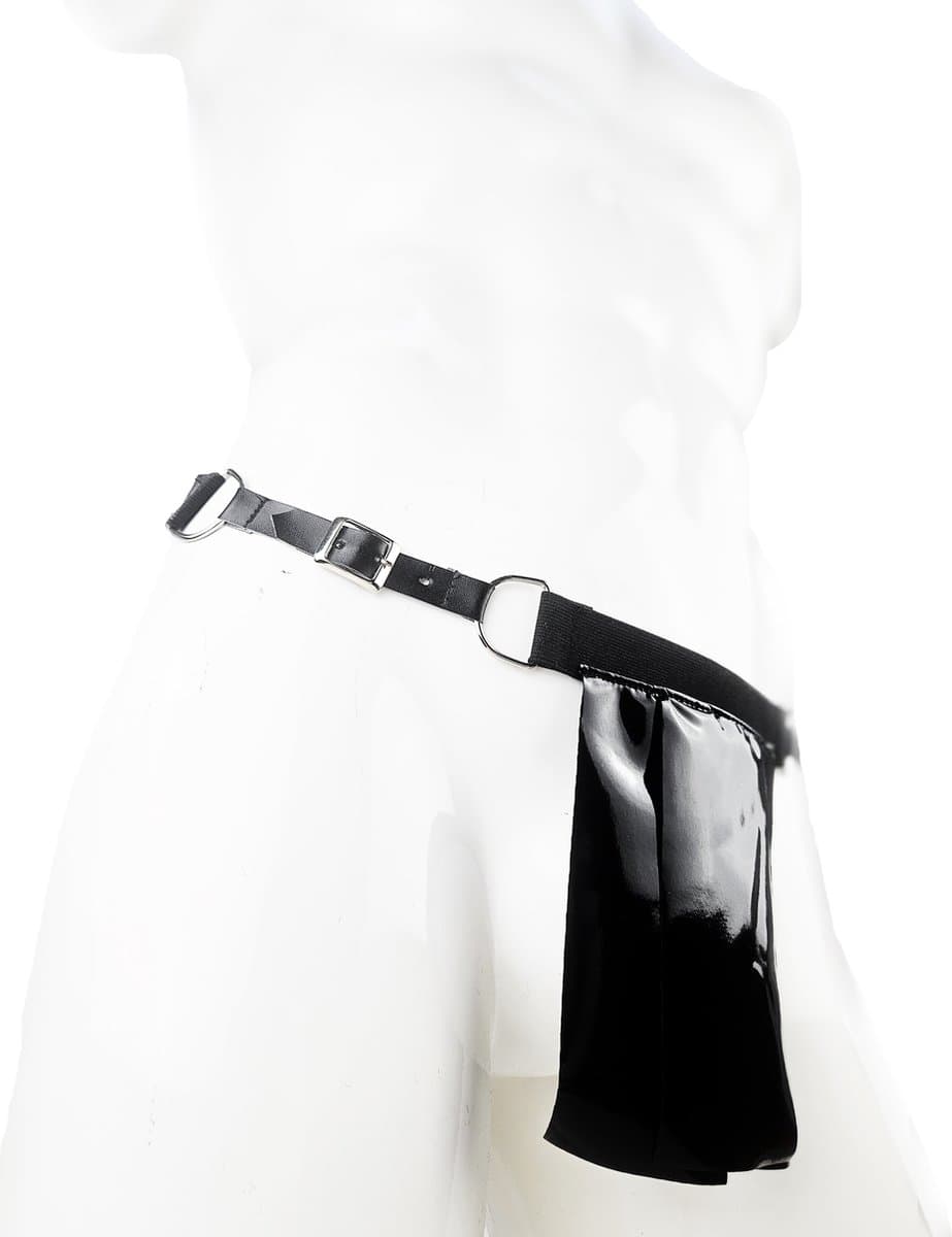 BamBella® String Man - sexy ondergoed Lingerie Heren XS -Open voorkant onderbroek Datex (Mix latex en stof) - Zwart mannen string Imitatie leer SM BDSM kleding — afbeelding 1