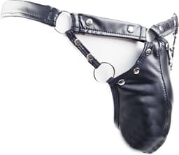 BamBella® S/M open kruis string Maat S/M L nep leer voor mannen - BDSM Erotische Sex kleding — thumbnail 2