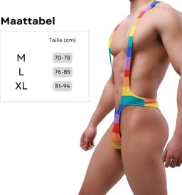 Sexy Heren Bodysuit - Jockstrap G-String Ondergoed in Regenboog Kleuren - Pride Lingerie Mankini voor Mannen - Maat L — thumbnail 3