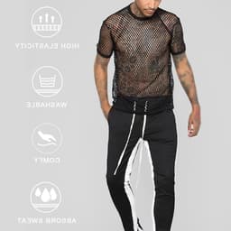 Korte Mouw Mesh T-Shirt voor Mannen | Fitted Muscle Top voor Zomer, Club en Workout | Sexy en Transparant Crop Top met Ronde Hals — thumbnail 4
