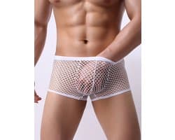 Witte Visnet Boxershort Heren – Sexy Transparant Herenondergoed – Maat L/XL