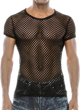 Korte Mouw Mesh T-Shirt voor Mannen | Fitted Muscle Top voor Zomer, Club en Workout | Sexy en Transparant Crop Top met Ronde Hals — thumbnail 1