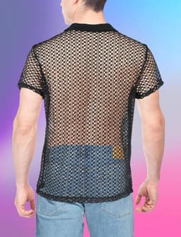Transparante Mannelijke Mesh T-shirt voor Disco en Zomer met Zakjes en Lingerie Stijl — thumbnail 5