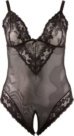 Cottelli Plus Size – Sexy Body met Open Kruis en Kanten Motieven Langs Randen voor Speciale Dates – Maat 4XL – Zwart — thumbnail 7