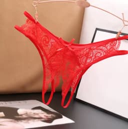 New Age Devi - Verleidelijke Rode String met Open Kruis - Kant Ontwerp - Sensueel Strik Detail - One Size Fits All - Dames Onderbroek - Erotische Lingerie — thumbnail 3