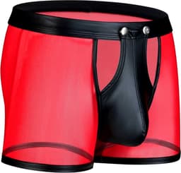 BDSM Boxershort met knoopjes voor open kruis - Heren Erotische lingerie - PU Leder - Transparant — thumbnail 1