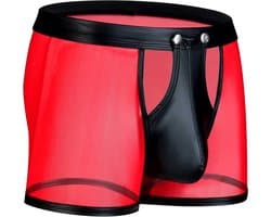 BDSM Boxershort met knoopjes voor open kruis - Heren Erotische lingerie - PU Leder - Transparant