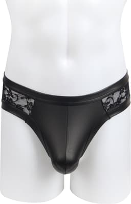 Sexy heren slips van leer en kant - maat L/XL - BDSM - black sexy leather lace men underwear - clubwear heren latex ondergoed erotiek mannen — thumbnail 4
