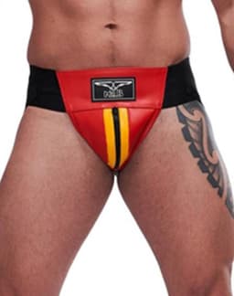 Mister B leren circuit jockstrap rood met gele bies - medium — thumbnail 1