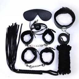 LOUZIR Bondageset | BDSM set | Bondage set | BDSM Toy set 10 delig | Luxe Sex Speeltjes Kit Met Tepelklemmen, halsband, handboeien, enkelboeien, bondage touw, masker en zweep & gag ball, bondageset ZWART — thumbnail 2