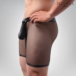 Zeloria Heren Boxer Open Design – Netstof & Wetlook – Verleidelijke Heren Lingerie – Zwart – S — thumbnail 4
