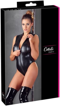 Cottelli Collection – Sexy Body met Verfijnde Wetlook met Korte Mouwen en Dubbele Rits voor Pure Seductie – Maat L – Zwart — thumbnail 1