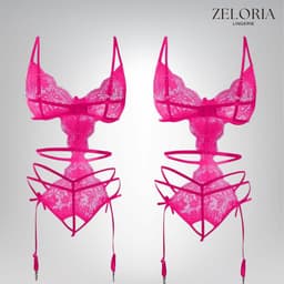 Zeloria Mirella Lingerie Set met Open Kruis – Luxe Kant Bodysuit met Bandjes – Roze – M — thumbnail 5