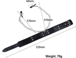 Choker met tepelklemmen - Kunstlederen halsband - Hals band - Rollenspel - Zwart - Erotiek - Sexspeeltje - Tepel klemmen - CHPN — thumbnail 2