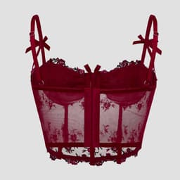 Sexy Lingerie Bustier Dames – Kant Topje met Borduursel – Rood Crop Top — thumbnail 3