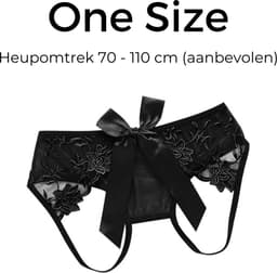 Sexy String met Open Achterkant - Zwart - Open Kruis - Erotisch Design met Kant en Strik - One Size - Dames String - Lingerie / Ondergoed — thumbnail 3