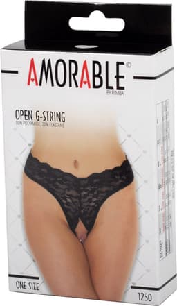Amorable - G-String met Kanten Ruches - Open Kruis - One Size - Zwart — thumbnail 6