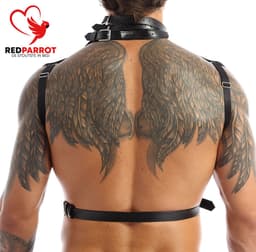 Heren Bondage Harnas - PU Leder - BDSM - Borst - Choker - Torso - Zwart — thumbnail 2