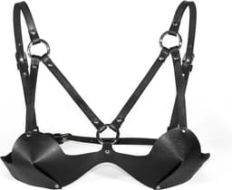 Nooitmeersaai - Harnas Vrouw - Leer - Bondage BH - Zwart - BDSM - Bondage Harnas Borsten — thumbnail 1