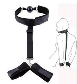 CHPN - SM mondbal met Handboeien - Handboeien met gag bal - Rugbondage - BDSM - Vastbinden - Seksspel - Sex - Erotiek - Rollenspel - Mondknevel — thumbnail 1
