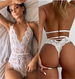 CHPN - Sexy Bodystocking - Sexy Lingerie - Bodysuit - Sexy Body - Wit - Lace - Kant - Mooie lingerie - One size - Sexy set — thumbnail 1
