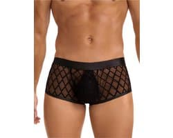 Zwarte heren boxershorts met doorzichtige mesh - maat S/M - mens sexy sheer black boxer underwear - trendy heren ondergoed erotiek - BDSM - clubwear latex mannen