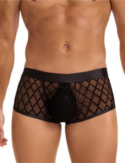 Zwarte heren boxershorts met doorzichtige mesh - maat S/M - mens sexy sheer black boxer underwear - trendy heren ondergoed erotiek - BDSM - clubwear latex mannen — thumbnail 1
